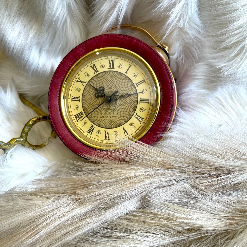 Vintage Vegan Leather European Style Functional Red and Gold Wall Clock Purse.